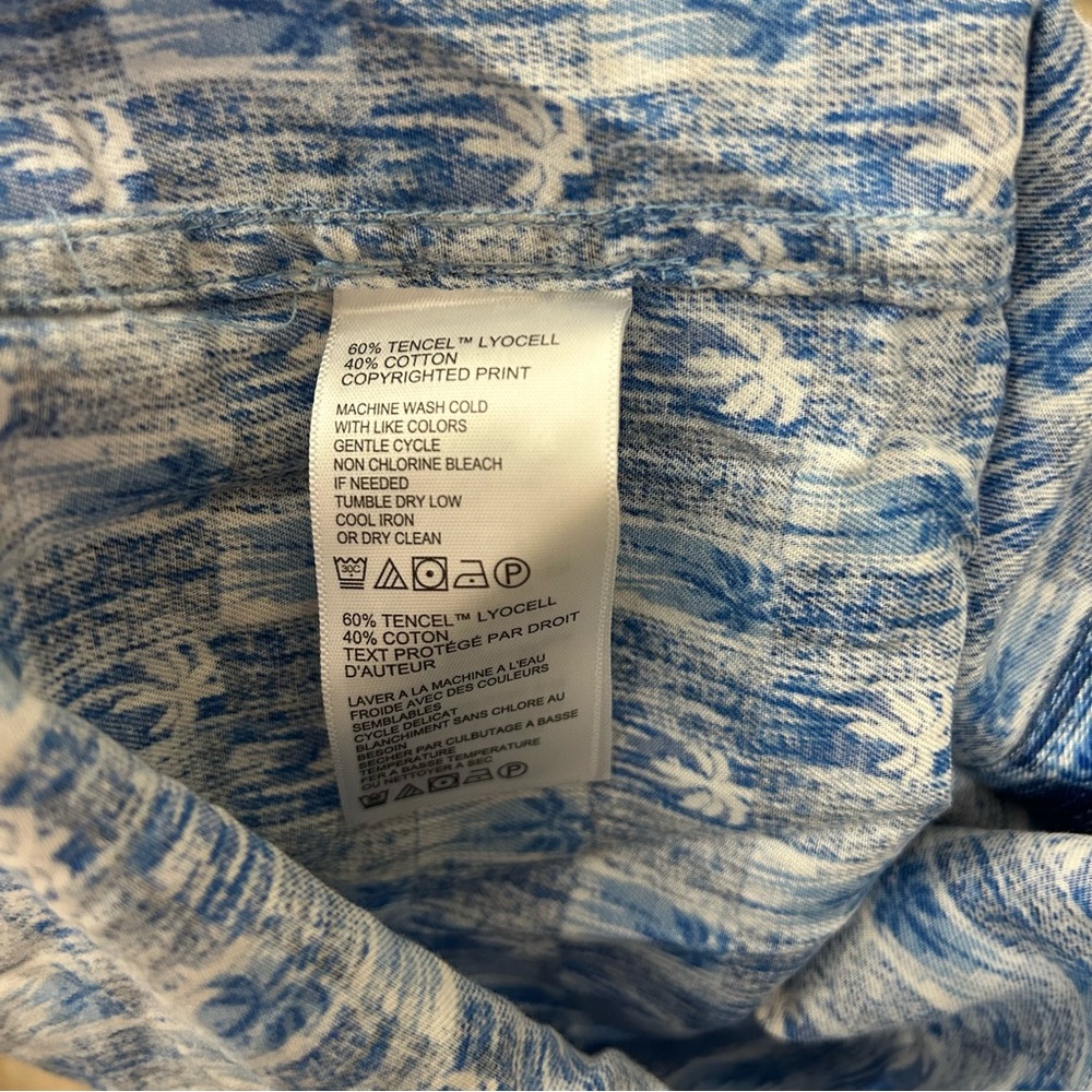 Tommy Bahama Blue Palm Print Casual Button Hawaiian Tropical Shirt Size Large - Picture 6 of 6